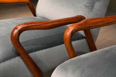 Giuseppe Scapinelli Scapinelli Armchairs Sculpted Cavi na Frames in Dusty Teal Velvet Upholstery