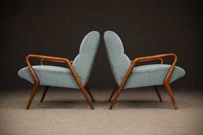 Giuseppe Scapinelli Scapinelli Armchairs Sculpted Cavi na Frames in Dusty Teal Velvet Upholstery