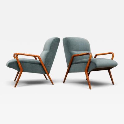 Giuseppe Scapinelli Scapinelli Armchairs Sculpted Cavi na Frames in Dusty Teal Velvet Upholstery