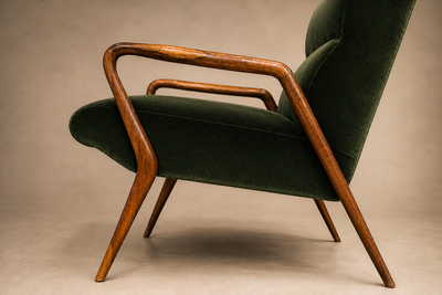 Giuseppe Scapinelli Sculptural Sofa in Solid Cavi na Deep Evergreen Italian Mohair Velvet