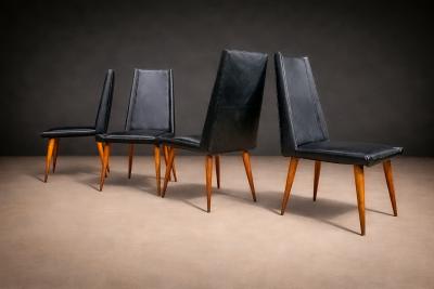Giuseppe Scapinelli Set of 4 Chairs in Caviuna wood Black Leather Giuseppe Scapinelli 1950s