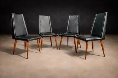 Giuseppe Scapinelli Set of 4 Chairs in Caviuna wood Black Leather Giuseppe Scapinelli 1950s