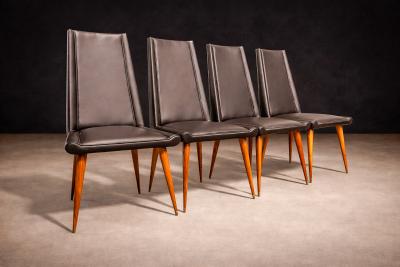 Giuseppe Scapinelli Set of 4 Chairs in Caviuna wood Black Leather Giuseppe Scapinelli 1950s
