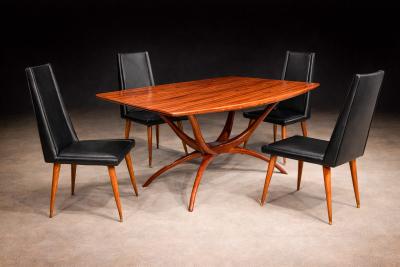 Giuseppe Scapinelli Set of 4 Chairs in Caviuna wood Black Leather Giuseppe Scapinelli 1950s