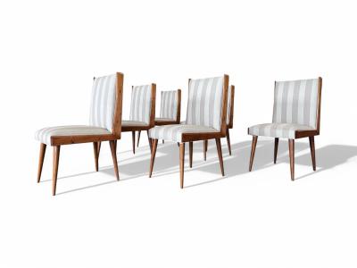 Giuseppe Scapinelli Set of 6 Dining Chairs in Caviuna wood Fabric Giuseppe Scapinelli 1950s