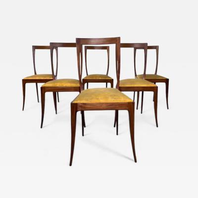 Giuseppe Scapinelli Set of 6 Dining Chairs in Hardwood Fabric by Giuseppe Scapinelli c 1950s