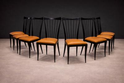 Giuseppe Scapinelli Set of 8 Dining Chairs in Hardwood Leather Giuseppe Scapinelli 1950s
