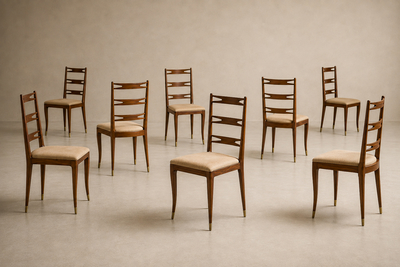 Giuseppe Scapinelli Set of Eight Dining Chairs in Cavi na Ivory Mohair Giuseppe Scapinelli 1950s