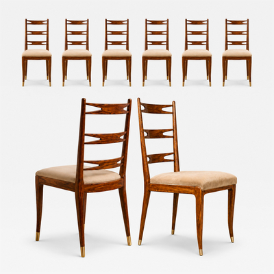 Giuseppe Scapinelli Set of Eight Dining Chairs in Cavi na Ivory Mohair Giuseppe Scapinelli 1950s