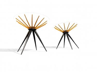 Giuseppe Scapinelli Side Tables in Two Tone Hardwood Glass Giuseppe Scapinelli 1950s Lot 768A