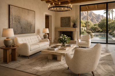 Giuseppe Scapinelli Sofa in Cavi na Wood and Off White Boucl by Giuseppe Scapinelli