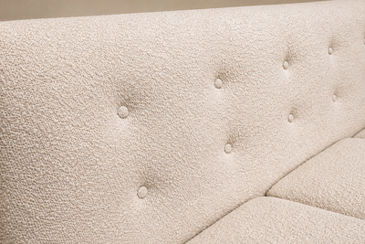 Giuseppe Scapinelli Sofa in Cavi na Wood and Off White Boucl by Giuseppe Scapinelli