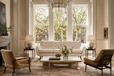 Giuseppe Scapinelli Sofa in Cavi na Wood and Off White Boucl by Giuseppe Scapinelli