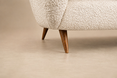 Giuseppe Scapinelli Sofa in Cavi na Wood and Off White Boucl by Giuseppe Scapinelli