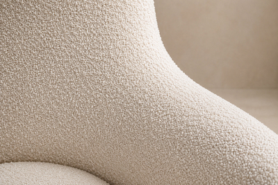 Giuseppe Scapinelli Sofa in Cavi na Wood and Off White Boucl by Giuseppe Scapinelli