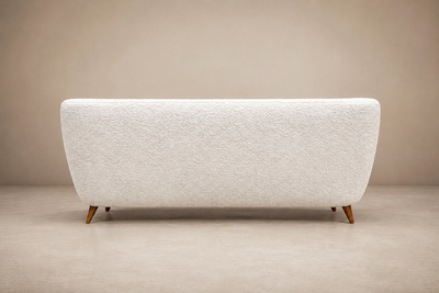 Giuseppe Scapinelli Sofa in Cavi na Wood and Off White Boucl by Giuseppe Scapinelli