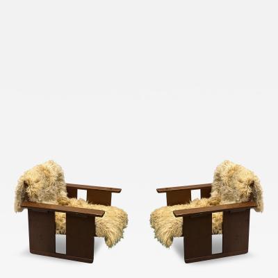 Giuseppe Terragni PAIR Italian Mid Century Rationalist Armchairs Sheepskin Coverings G Terragni
