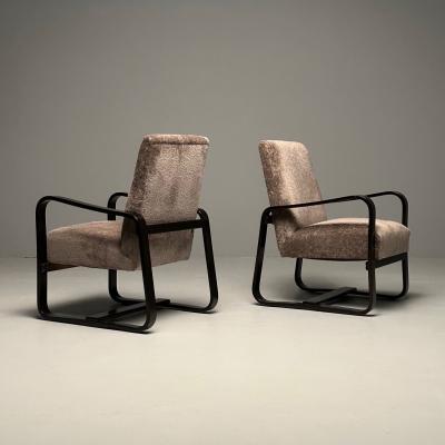 Giuseppi Pagano Art Deco Bentwood Armchairs Ottomans Italy 1940s