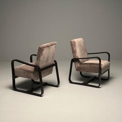 Giuseppi Pagano Art Deco Bentwood Armchairs Ottomans Italy 1940s