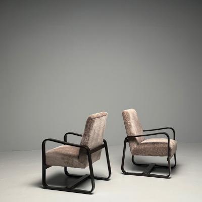 Giuseppi Pagano Art Deco Bentwood Armchairs Ottomans Italy 1940s