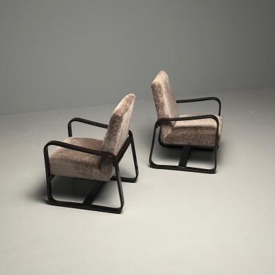 Giuseppi Pagano Art Deco Bentwood Armchairs Ottomans Italy 1940s