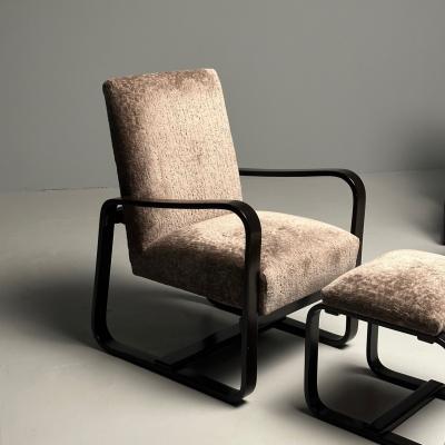 Giuseppi Pagano Art Deco Bentwood Armchairs Ottomans Italy 1940s