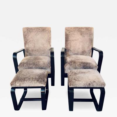 Giuseppi Pagano Art Deco Bentwood Armchairs Ottomans Italy 1940s