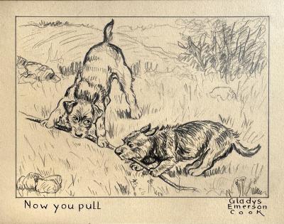 Gladys Emerson Cook Two Dogs Playing Scottish Terrier Woman Illustrator of the Golden Age Animalier