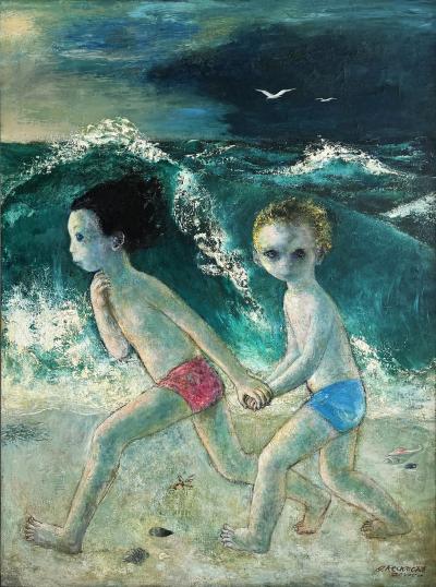 Gladys Rockmore Mrs Floyd M Davis Innocent Summer Fun Children Running at the Beach