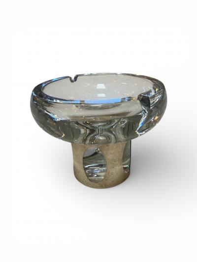Glass Ashtray with Metal Clad Base