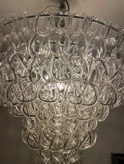 Glass Chandelier by Angelo Mangiarotti for Vistosi Italy 1970s