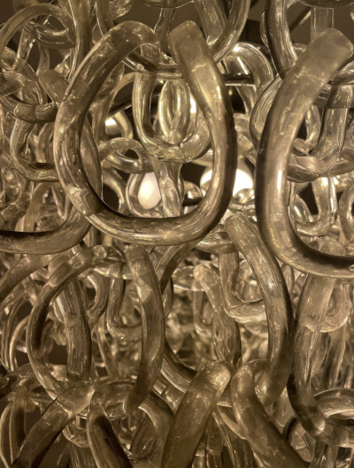 Glass Chandelier by Angelo Mangiarotti for Vistosi Italy 1970s