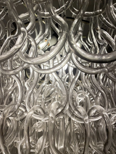 Glass Chandelier by Angelo Mangiarotti for Vistosi Italy 1970s