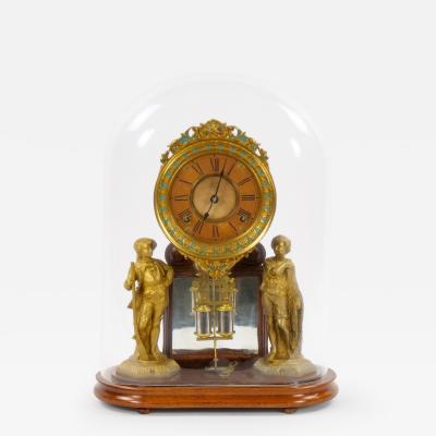 Glass Dome Bronze Porcelain Face Ansonian Crystal Palace Mantel Clock
