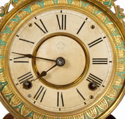Glass Dome Bronze Wood Base Porcelain Face Mantel Clock