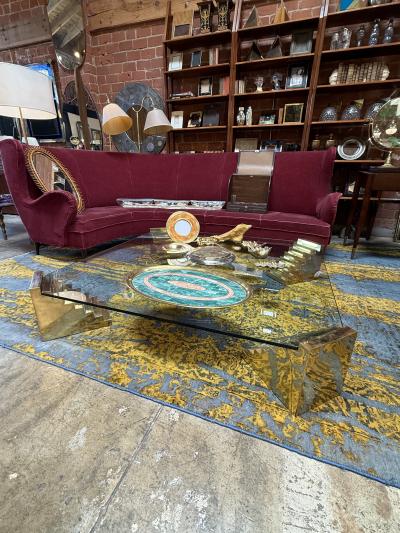 Glass Sculptural Coffee Table with Stepped Pedestal Bases