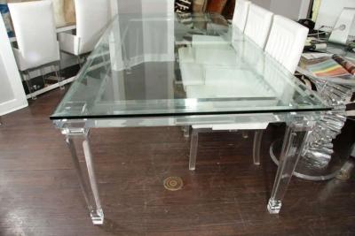 Glass Top Dining Table with Banded Lucite Legs