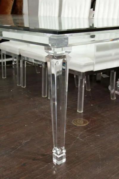 Glass Top Dining Table with Banded Lucite Legs