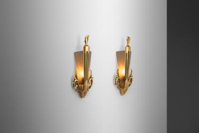 Glass and Gilt Wood Wall Lights by Broman Europe Early 20th Century