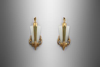 Glass and Gilt Wood Wall Lights by Broman Europe Early 20th Century
