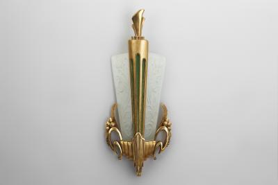 Glass and Gilt Wood Wall Lights by Broman Europe Early 20th Century