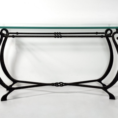 Glass and Wrought Iron Console France 1940s