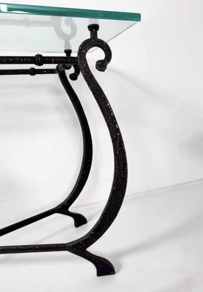 Glass and Wrought Iron Console France 1940s