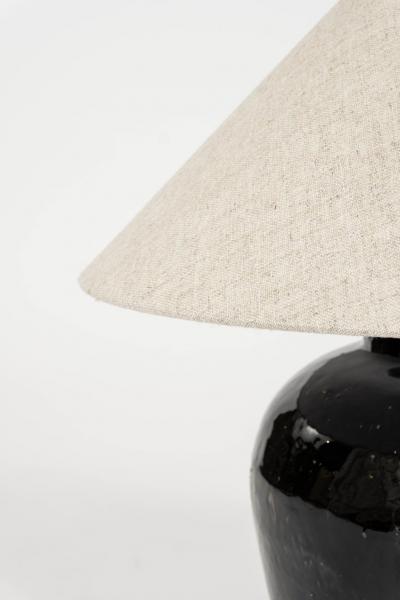 Glazed Black Lamp with Natural Color Linen Shade