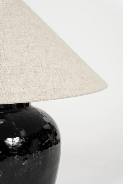 Glazed Black Lamp with Natural Color Linen Shade