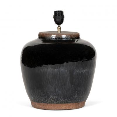 Glazed Black Lamp with Natural Color Linen Shade