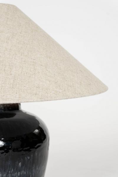 Glazed Black Lamp with Natural Color Linen Shade