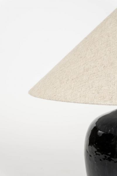 Glazed Black Lamp with Natural Color Linen Shade