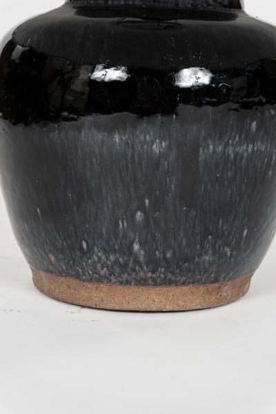 Glazed Black Lamp with Natural Color Linen Shade