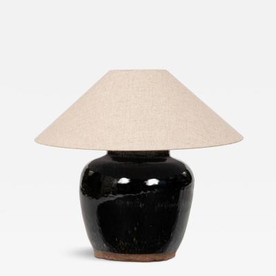 Glazed Black Lamp with Natural Color Linen Shade